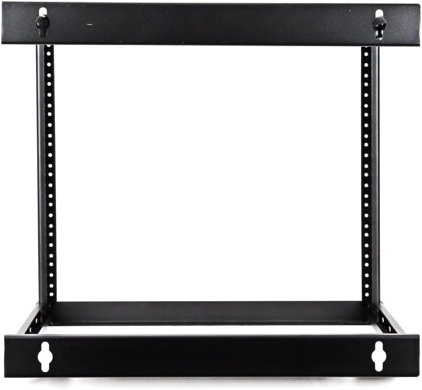 AEONS 8U 2-Post Wall Mount Open Frame 19-Inch IT Network Server A/V Equipment Rack 18” Depth 12-24 Threaded 150lbs Weight Capacity, Black