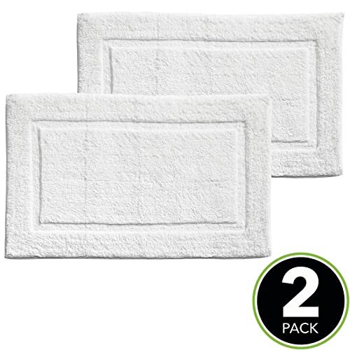 Mdesign 100% Cotton Bath Mat - Soft Hotel-Style Rectangular Bathroom Floor Rug - Plush, Water Absorbent Cloth Bathmat For Outside Bathtub/Shower - Machine Washable Cotton Bath Rug - 2 Pack - White #TOP3