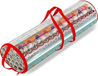 Ram® Red Christmas Cylinder Gift Wrap Storage Clear Bag Wrapping Paper Organiser Xmas Christmas Tidy  Stores Baubles Tinsels Lights Bows Heavy Duty Material