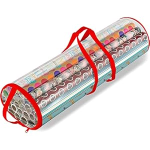 Ram® Red Christmas Cylinder Gift Wrap Storage Clear Bag Wrapping Paper Organiser Xmas Christmas Tidy – Stores Baubles Tinsels Lights Bows Heavy Duty Material