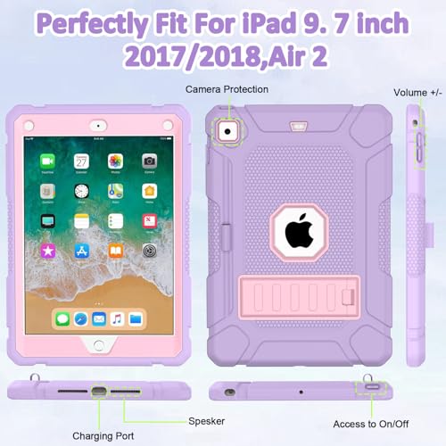 Étui pour iPad 6e 5e génération antichoc violet clair avec porte-crayon