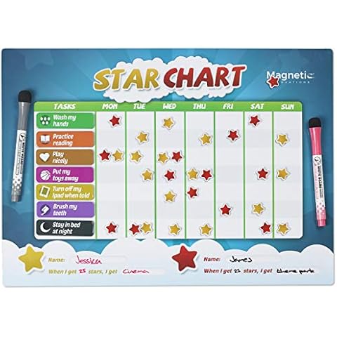 Magnetic Innovations Star Chart for Children, Encourage Learning, Reward Good Behaviour, Large A3 Magnetic Dry Wipe Surface, Perfect to use with Kids, Toddlers, Boys & Girls Cover