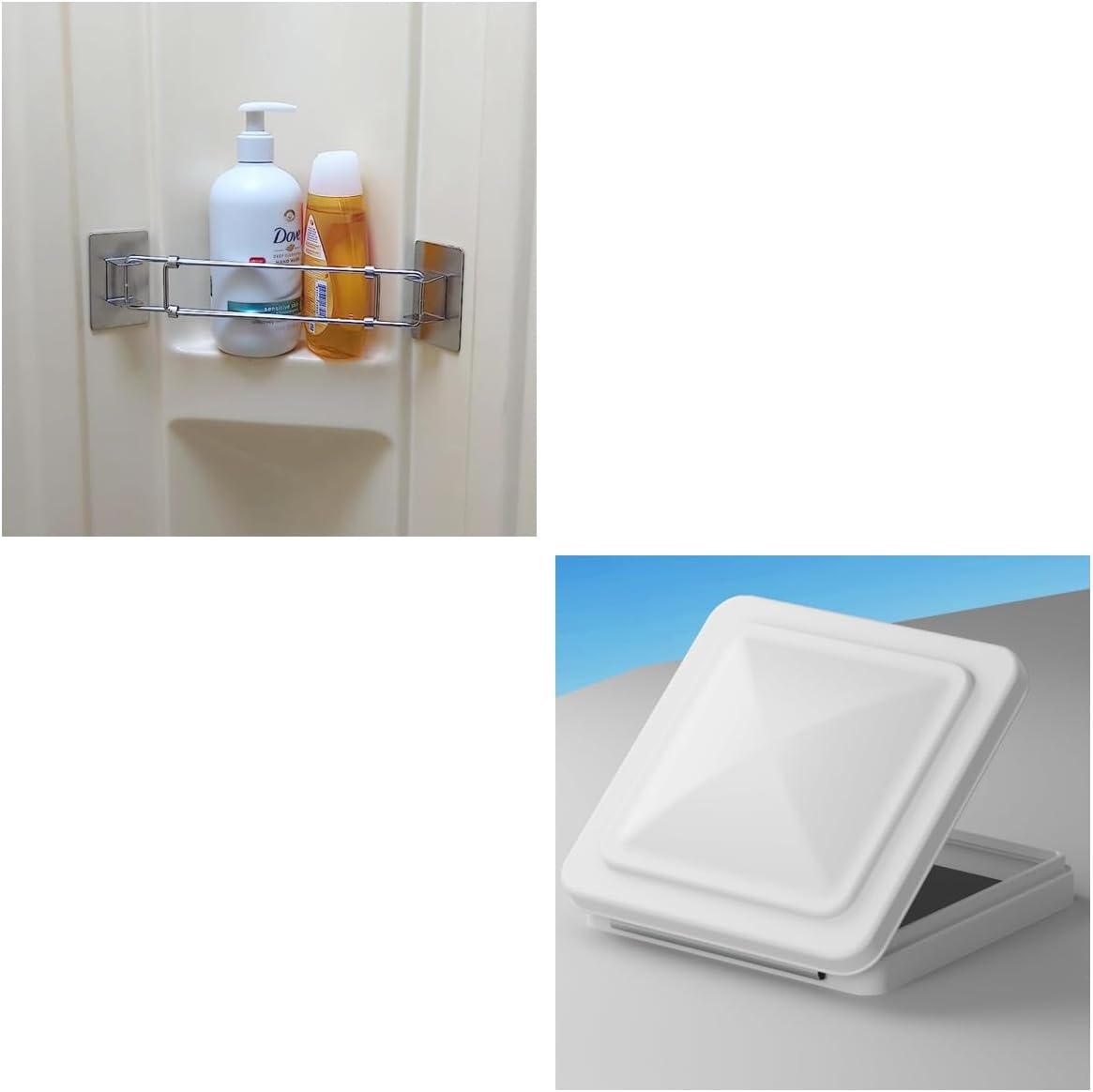 RV Shower Corner Storage Bar 1pack + Aluminum RV Vent Cover Replacement 14''x14''