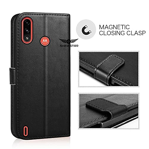 Image of SHINESTAR Moto E7 Power Flip Back Cover | PU Leather Flip Cover Wallet Case with TPU Silicone Back Case Cover for Motorola Moto E7 Power - (Classy Black)