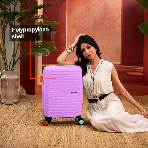 Image of Nasher Miles Cairo Hard-Sided Polypropylene Cabin Luggage 20 inch | 55cm | 8 Wheels Small Trolley Bag for Travel | Suitcase (Purple & Blue)