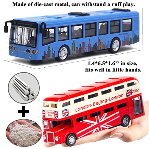 Otonopi Bus Toys Pull Back School Bus Double Decker London Vehicles City Sightseeing Tour Bus Die Cast Metal Toy Cars Friction Powered Play Vehicle Toy Set For Kids 4 Pack #TOP3