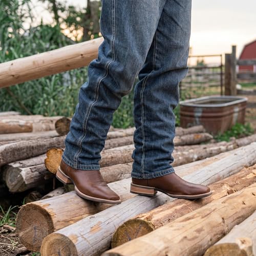 Image of Palitutu Men's Western Cowboy Boots, Fashionable Embroidered Full Grain Leather, Square Toe Pull-On, 4-Layer Composite Sole, Slip-Resistant Work & Riding Boots (PLT103604)