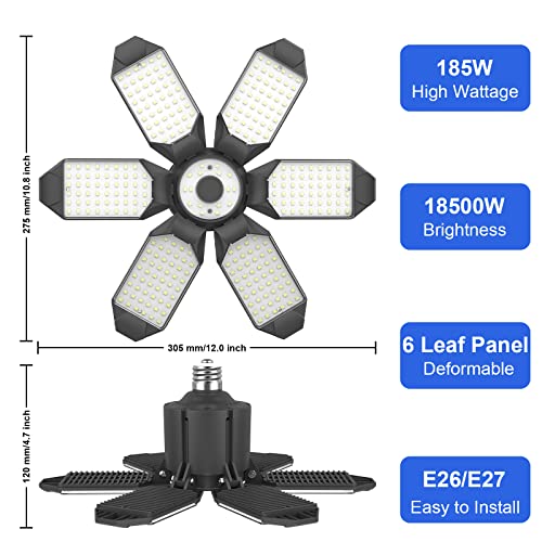Led Garage Lights 2 Pack Garage Light 250W Super Bright Deformable Led Garage Ceiling Light With 6 Adjustable Panels Led Lights For Garage Attic Barn Basement #TOP3