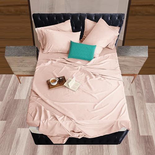 Image of Mocassi Twin XL Sheet Set - Luxury Hotel 1800 Premier Bedding Sheets & Pillowcases - Ultra Soft Breathable & Cooling Bed Sheets - Deep Pocket - Wrinkle Resistant - 4 Piece Set - Twin XL, Blush Pink