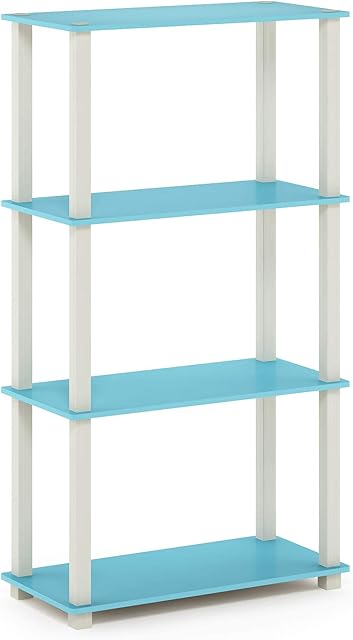 Furinno Turn-S-Tube 4-Tier Multipurpose Shelf Display Rack with Square Tube, Light Blue/White