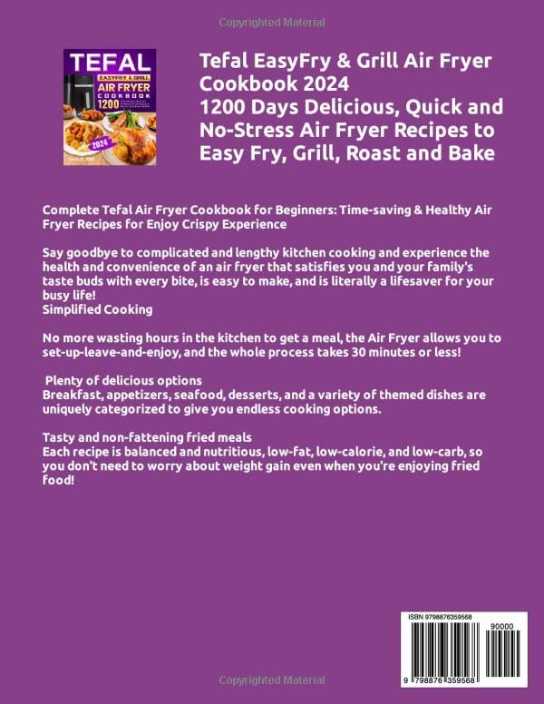 Back cover of Tefal EasyFry & Grill Air Fryer Cookbook 2024