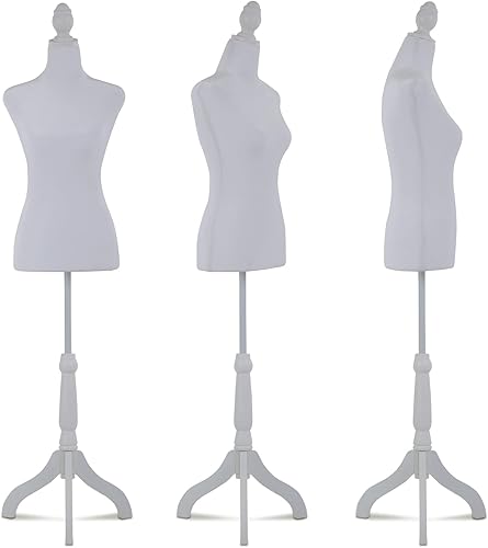 Miniatura 7 de Maniquí femenino de torso, maniquí de cuerpo con forma de maniquí de altura ajustable de 49.6 a 63.4 pulgadas con trípode de madera para ventana,