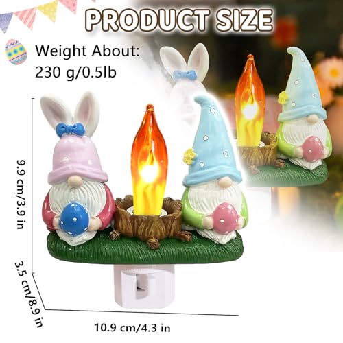 Image of Gnomes Campfire Nightlight Gnome Lamp Easter Night Light Plug Into Wall Dwarfs with Easter Eggs Night Lamp Bedroom Bathroom Decoration (Gnomes)