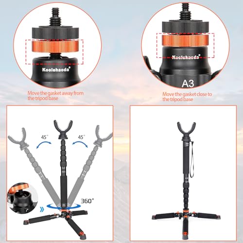 Hunting Monopod Shooting Stick Tripod Stand Gun Rifle Shooting Rest Aluminum 21\"-67\" Shooting Tripod with 360° Rotating V Yoke Head for Hunting, Shooting, and Outdoors - Black