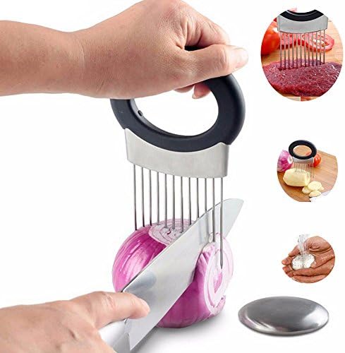 Xben Onion Holder Stainless Steel Vegetable Potato Cutter Fork Slicer With Odor Remover Kitchen Tool Aid Gadget Cutting Chopper