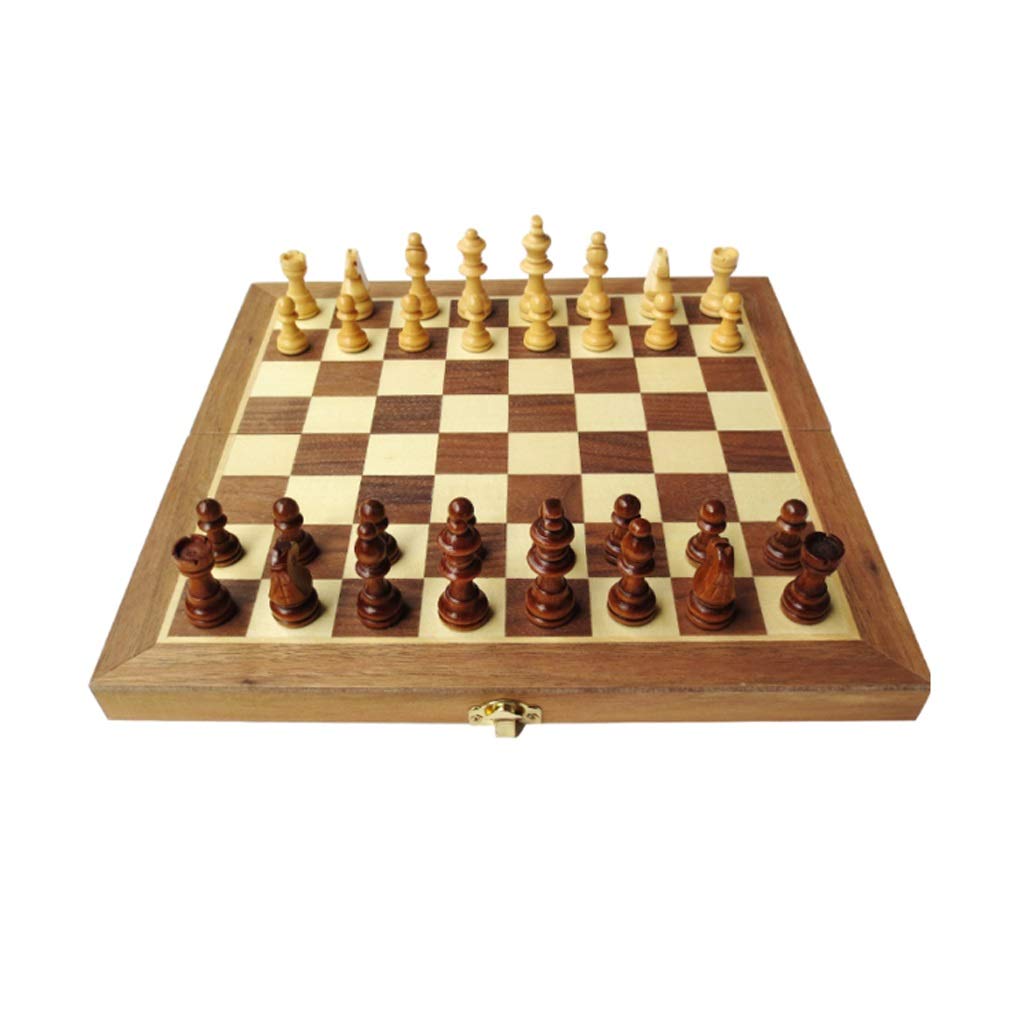 Juego de ajedrez, Tablero de ajedrez estándar Plegable de Madera con Piezas de Madera Tallada y Ranuras para Guardar Las Piezas.