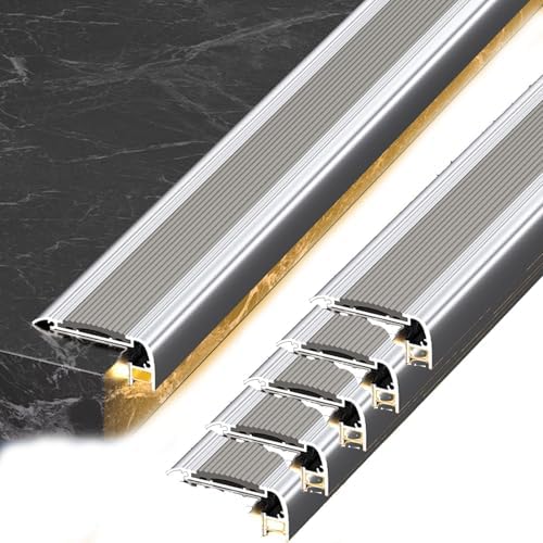 LED Stair Edge Channel with Non-Slip Rubber Strip - 36" Aluminum Profile for Home & Hotel Safety - 3 Pack Grey Lighting Solution for Step Protection