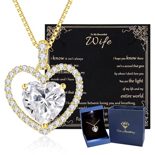 Image of 2CT Moissanite Heart Necklace for Women Wife in Gift Box,S925 Sterling Silver Jewelry for Women,Anniversary Birthday Present for Wife Her Girlfriend,18K Gold /White Gold Filled