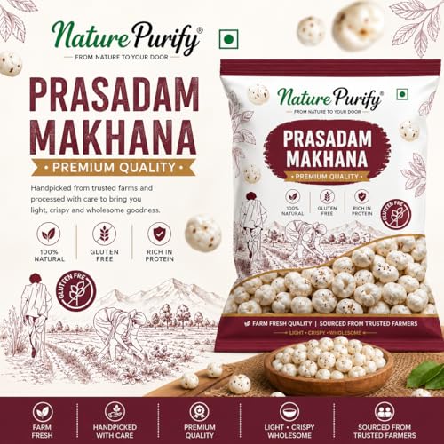 Image of Nature Purify Premium Plain Phool Makhana 200GM | Raw Plain Phool Makhana| Rich in Calcium & Antioxidants| Handpicked Jumbo Size High Protein Fox Nuts /Premium Lotus Seeds for Fasting