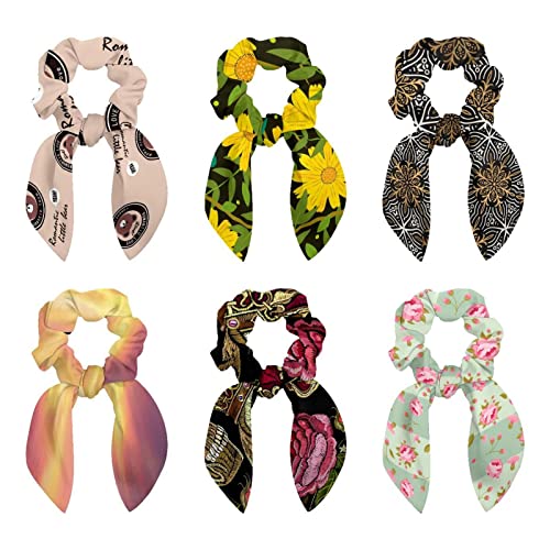 Lot de 6 chouchous pour cheveux motif floral jaune, une idée cadeau coiffure pour filles