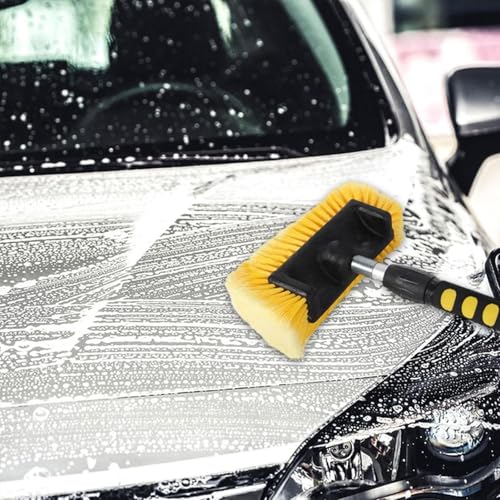 Cepillo telescópico de lavado de autos - Cabeza de cepillo de limpieza de cerdas con accesorio de manguera | Equipo de poste desmontable para automóvil, RV, SUV, camión, bote, revestimiento de - imagen 2