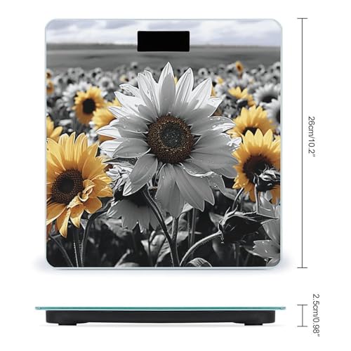 Báscula digital de baño con diseño girasoles blanco y negro miniatura 2