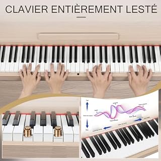 LEADZM Piano Numérique 88 Touches avec Support en Métal, Clavier Piano Entièrement Lesté, Piano Electrique avec 3 Pédales, 2 Systèmes Bluetooth, Adapté aux Débutants, Couleur Bois Naturel - Les Beatles, Paul McCartney, John Lennon, RIngo Starr, George Harrison LEADZM Piano Numérique 88 Touches avec Support en Métal, Clavier Piano Entièrement Lesté, Piano Electrique avec 3 Pédales, 2 Systèmes Bluetooth, Adapté aux Débutants, Couleur Bois Naturel – Image 2