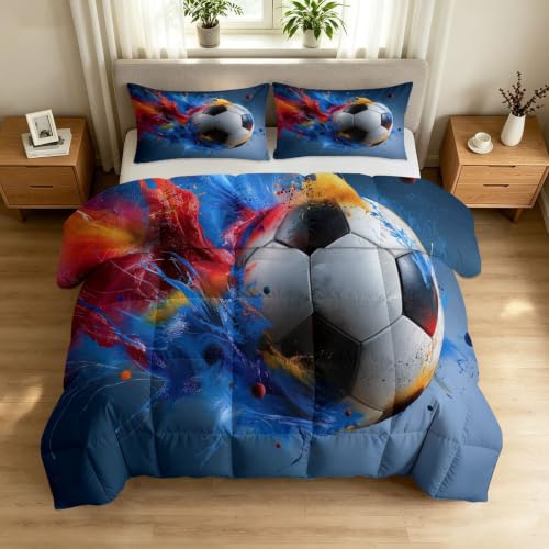 Edredón nórdico de fútbol azul 140x200 microfibra 4 estaciones 2