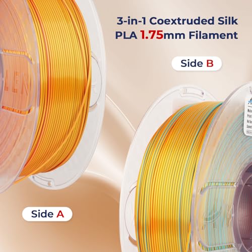 Image of AMOLEN Silk PLA 3D Printer Filament, Tri Color Coral Gold Turquoise PLA 1.75mm, Shiny Multi Color Change Filament 3D Printing PLA Filament for Most FDM 3D Printer, 1kg Spool(2.2lbs)