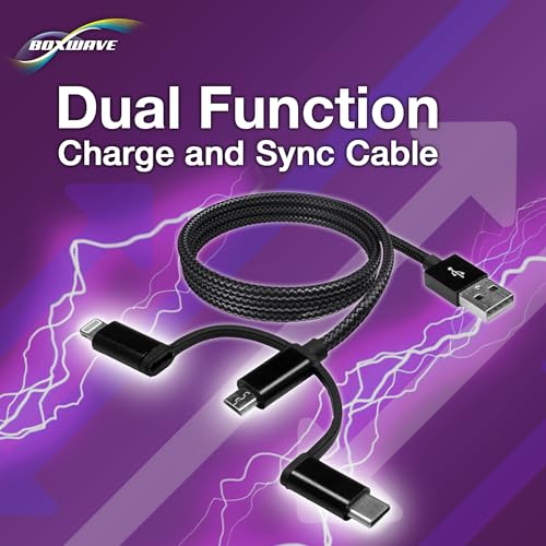 Image of BoxWave Cable Compatible with Freestyle Libre Reader - AllCharge 3-in-1 Cable - Jet Black