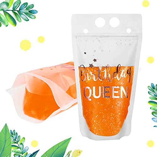 20 Pieces Birthday Squad Drink Pouch Bag With Straw Birthday Queen Heavy Duty Hand-Held Translucent Reclosable Zipper Smoothie Juice Pouches Stand-Up Plastic Pouches For Birthday Party Adults #TOP5