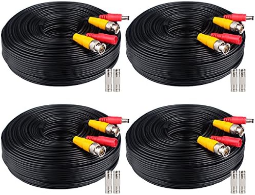 WILDHD BNC Cable 4x100FT, All-in-One Siamese Video and Power Security Camera Wire, Camera Cable for All Max 5MP HD CCTV DVR Surveillance System (100FT 4PACK, Black)