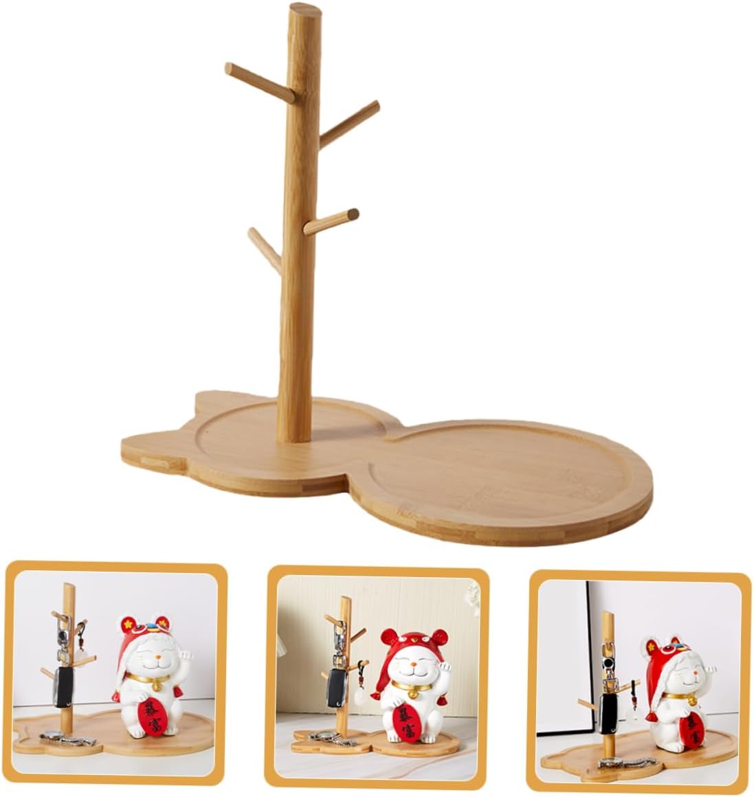 Wooden Key Holder Jewelry Dish Desktop Ring Tray Xmas Decor image 5