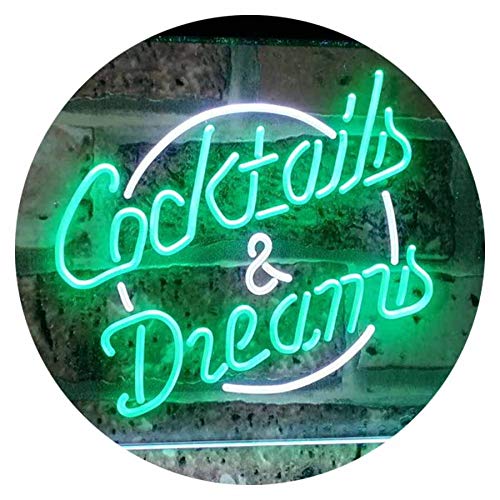 Advpro White & Green Cocktails & Dreams Bar Beer Wine Drink Pub Club Dual Color Led Neon Sign 400 X 300Mm St6s43-I2079-Wg