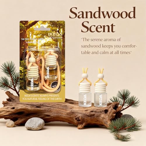 Image of ikeda fragrance Car Air Freshener 4ml Car Scents | 45-Days Keep Fragrance | Automotive Hanging Diffuser Bottles | Remove Auto Odor Long-Lasting Fresh Air for Home Deodorizer (2pcs, Sandalwood)