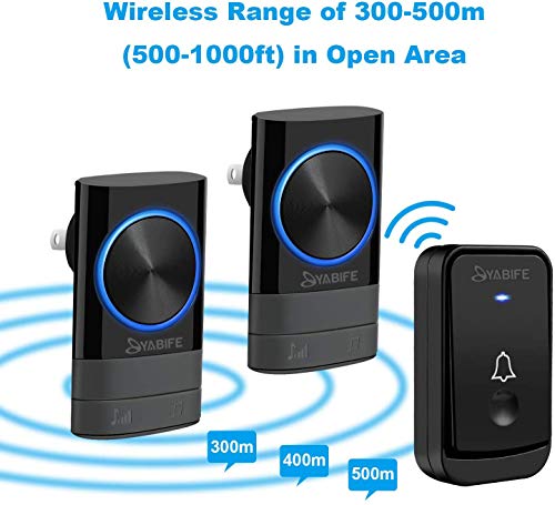 Wireless Doorbell, Plug in Door Bell 2 Receivers 1 Push Button Cordless, IP44 Waterproof Door Chime, 500-1000ft Range, 4 Levels Volume, 45 Ringtones