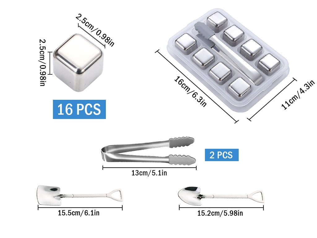 Anlising 16 cubetti di ghiaccio in acciaio inox, riutilizzabili, pietre per whisky, pietre per vino riutilizzabili, pietre per whisky in acciaio inox, per bevande raffreddate, whisky, birra, per feste