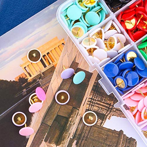 Yalis Colors Thumb Tacks 300-Count, Colors Plastic Roundness Push Pins Decorative Tacks For Corkboard, 10 Assorted Colors #TOP5