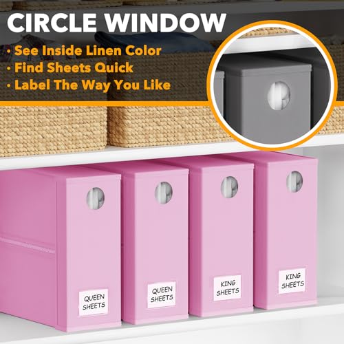 Image of SpaceAid 4 Pack Bed Sheet Organizers and Storage, Foldable Sheet Organizer for Linen Closet, Sheets Set Folder Keeper with Window XL (Queen & King Size) Bedding Container (Pink, 4 Pack)