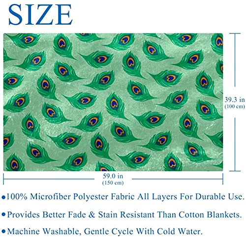 Couverture douce et chaude de lit motif paon vert, plaid d'exception - 6