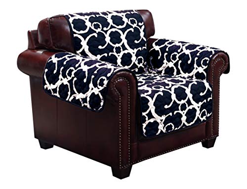 Quick Fit Rhys Durable Quality Reversible Water Resistant Cover For Dogs, Kids, Pets-Sofa Slipcover For Couch, Recliner, Loveseat Or Chair, Navy #TOP3
