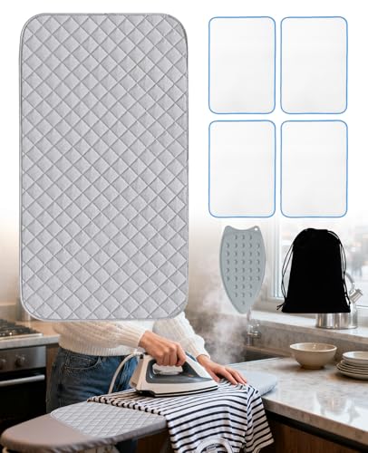 SEESUNO Ironing Mat, 7 Pcs Portable Thicken Travel Ironing Pad Set for Tabletop, Bed