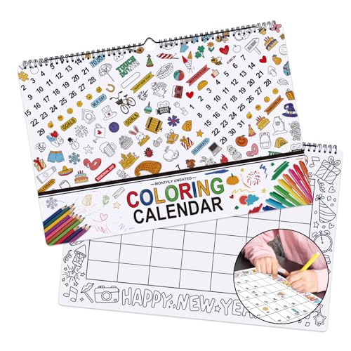 Coloring Book Wall Calendar 2024 for Kids - 11.6" x 17" 12-Month Undated Home or Classroom Calendar - Engaging Activity Tracking & Educational Kids Calendar for Interactive Learning