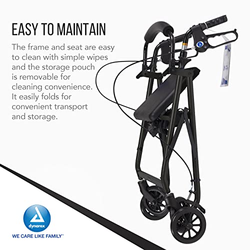 Dynarex Dynago Quad Rollator, 6" Wheels, Padded Seat, Backrest And Storage Pouch With A Durable Frame, 300 Lb. Weight Capacity, Black Frame, 1 Walker #TOP6