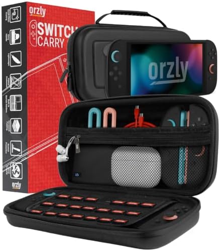 Orzly Carry Case for Nintendo Switch 2 2025 Console 7.9 inch Screen Protection Hard Case with Smart Storage for Accessories and Games Pockets Gift Box Edition, Black, 7.9 inch Switch 2, Elegant