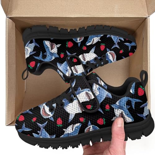 Kids Boys Girls Running Shoes Comfortable Lightweight Slip on Sneakers Athletic Tennis Shoes Shark Strawberry Pattern2