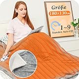 Heizdecke mit Abschaltautomatik, 130x180cm 10 Heizstufen 1~9 Stunden Auto-Off-Timer Überhitzungsschutz, Elektrische Wärmedecke Bett Wärme Decke ETL für Home & Office Schnelle Flanell Waschbar Grau