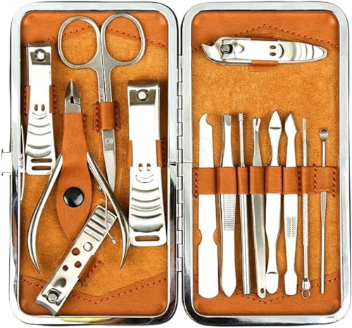 H&S Kit Manucure Pedicure - Set de Soin des Ongles en Acier Inoxydable avec 14 Accessoires - Coupe Ongle Pousse Cuticules et Pinces avec Trousse de Voyage pour...