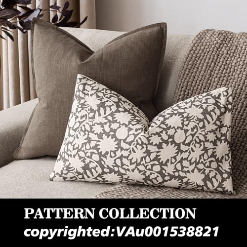 Image of Foindtower Set of 2 Decorative Neutral Floral Throw Pillow Covers Accent Farmhouse Cushion Covers Boho Lumbar Pillowcase for Couch Sofa Bedroom Living Room Home Decor,12x20 Inch,Rustic Gray