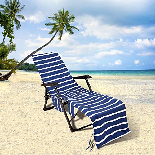 SHANNA Ręcznik do opalania, leżak ręcznik plażowy 75 * 215 cm na wakacje ogród salon z kieszeniami (granatowy)